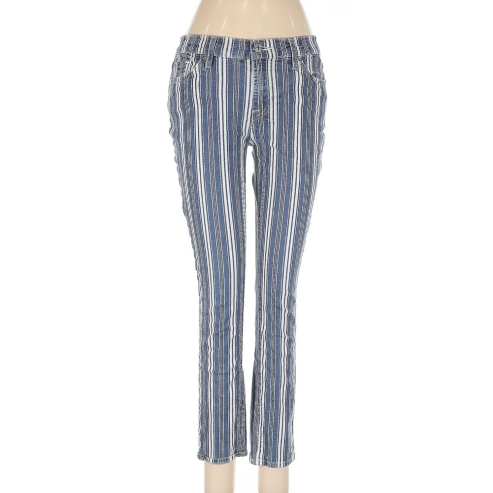 7 For All Mankind Blue and White Striped Boot Cut Jeans